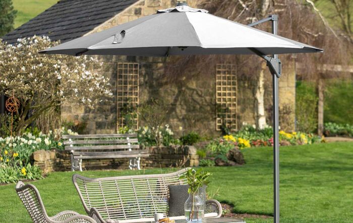 Pacific Lifestyle Voyager T1 3m Round Luna Grey Free Arm Parasol With 90kg Wheeled Base-18-303-LU & 18-125