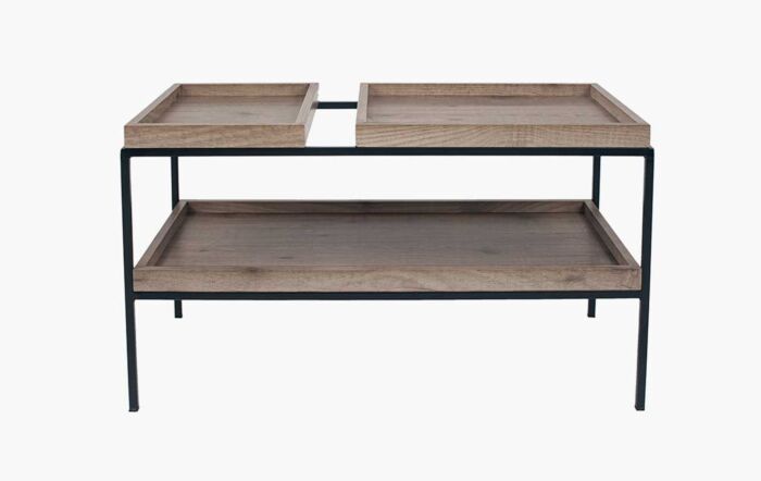 Pacific Lifestyle Gallery Natural Wood Veneer And Black Metal Coffee Table-76-463