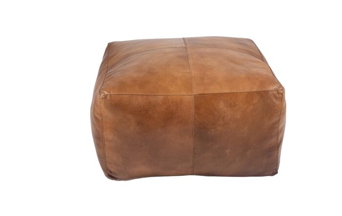 Pacific Lifestyle Matteo Natural Tan Leather Square Pouffe-15-277-NT