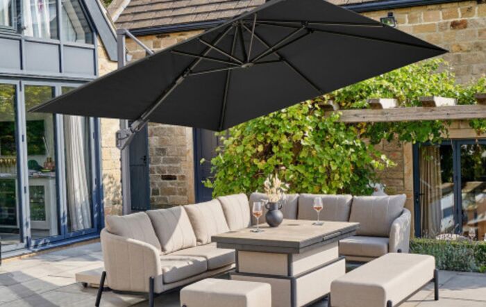 Pacific Lifestyle Challenger T2 3m Square Faded Black Cantilever Parasol & 90kg Wheeled Base-18-193 FB & 18-125