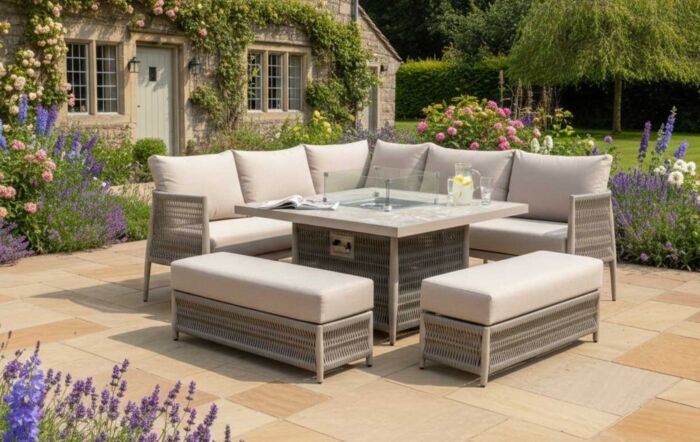 JB Furniture Exclusive Seychelles Corner Sofa with Firepit Table - Latte-CW-AR100