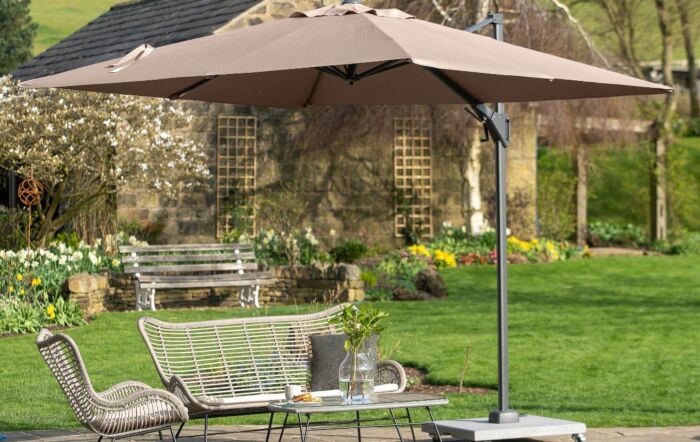 Pacific Lifestyle Voyager T2 2.7mt Free Arm Parasol Taupe With 90kg Wheeled Base-18-301-TA & 18-125