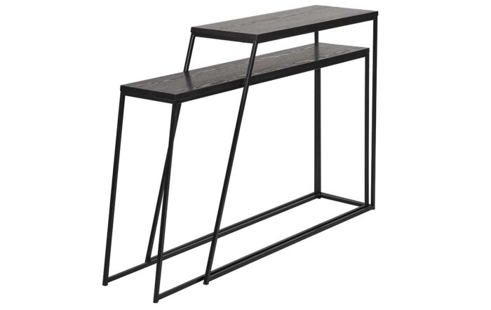 Pacific&#x20;Lifestyle&#x20;S&#x2F;2&#x20;Mashiko&#x20;Black&#x20;Ash&#x20;Veneer&#x20;and&#x20;Black&#x20;Metal&#x20;Console&#x20;Tables-76-533&#x20;1