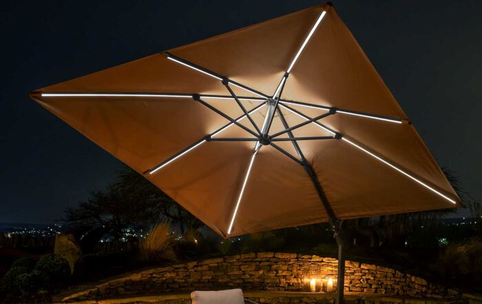 Pacific Lifestyle LED Glow Lighting Side Arm Parasol with Polished Granite Base - Taupe-18-111-TA-1