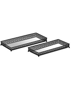 Hill Interiors Set Of Two Rectangular Aztec Black Mirrored Trays
