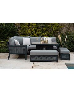 Bramblecrest Portofino Rattan Corner Firepit Set with Square Ceramic Table - Grey