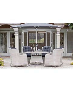 Bramblecrest Chedworth 6 Seat Round Dining Set with Lazy Susan, Parasol & Base - Dove Grey