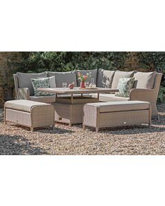 Bramblecrest Chedworth Reclining Square Sofa with Ceramic Adjustable Table & 2 Benches - Sandstone