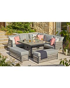 Bramblecrest Mauritius Grey Garden Corner Sofa Set with Firepit Table
