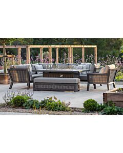 Bramblecrest Tuscan Garden L-Shape Sofa with Rectangle Firepit Table, Bench & Chair - Grey