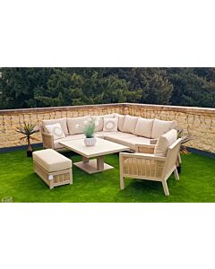 JB Furniture Exclusive Conrad Rattan Corner Sofa with Adjustable Table and Armchair - Latte