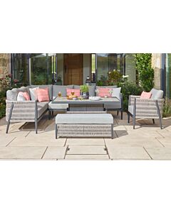 Bramblecrest Mauritius Large Garden Corner Sofa with Armchair and Adjustable Table - Grey