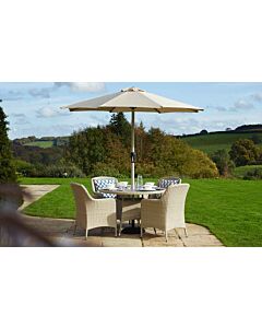 Bramblecrest Tetbury 4 Seater Round Dining Set with Parasol & Base - Nutmeg