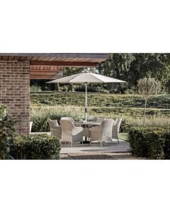 Bramblecrest Tetbury Tree Free Six Seat Round Dining Set with Parasol and Base - Nutmeg