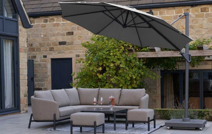 Pacific Lifestyle Voyager T1 3m Round Luna Grey Free Arm Parasol With 90kg Wheeled Base-18-303-LU & 18-125