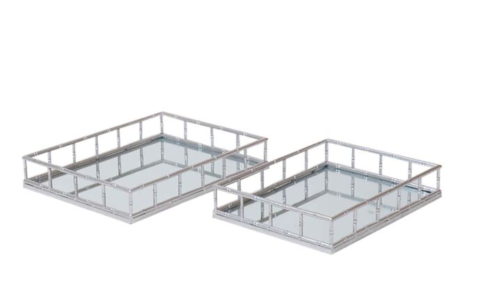 Hill Interiors Set Of 2 Detailed Silver Rectangular Trays-22011