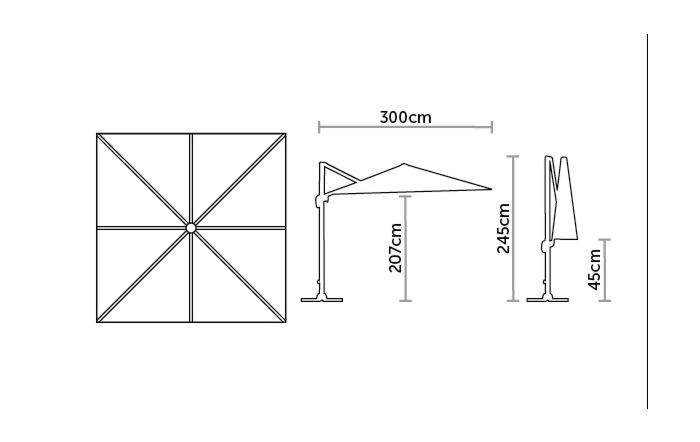 Bramblecrest Chichester 3M Square Crank Handle Parasol with Granite Base and FREE Cover - Grey-SPPG8 1-Grey
