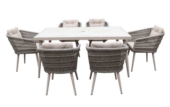 JB Furniture Exclusive Seychelles 6 Seat Rectangle Garden Dining Set with Parasol & Base - Latte-CW-AD330