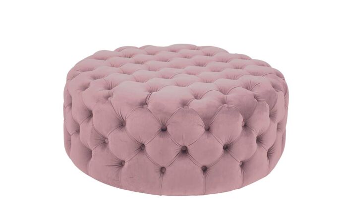 Pacific Lifestyle Blush Pink Velvet Round Buttoned Pouffe