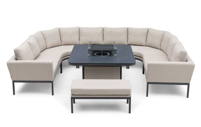 Maze Pulse U Shape Dining Set With Fire Pit-Oatmeal-FB-PUL-USD-FP-OT