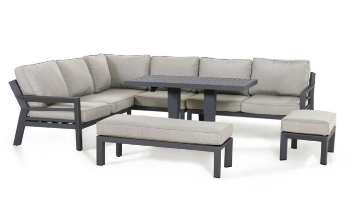 Maze New York Corner Adjustable Dining Set - Dove Grey-ALU-NY-103030-R-DG