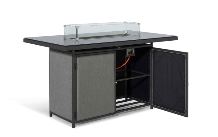 Maze Regal Outdoor Fabric 8 Seat Bar Set With Fire Pit Table - Flanelle-FB-BAR-REG-8SRC-FP-AL-FL