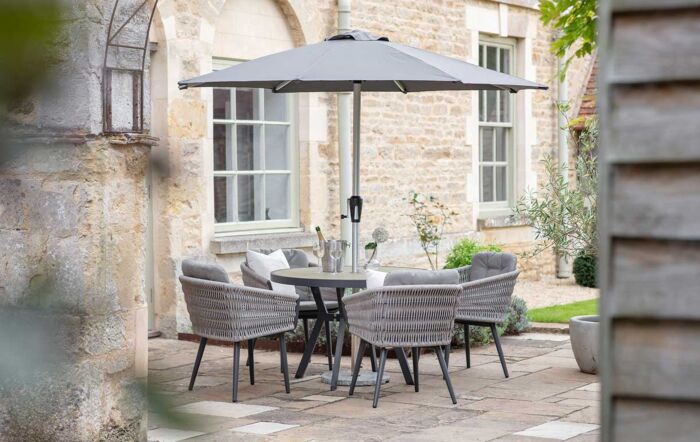 Bramblecrest Mauritius 4 Seat Round Dining Set with Parasol & Base-X23AMA110RT