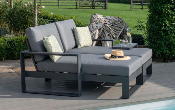 Maze Amalfi Double Sunlounger with Side Table - Grey-ALU-A-403512