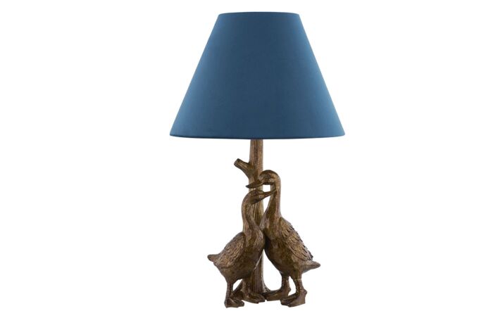 Hill Interiors Silver Pair Of Ducks Table Lamps With Velvet Shade-21461