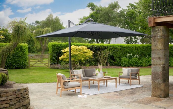 Pacific Lifestyle Icon T1 4m x 3m Rectangular Faded Black Parasol & 150 kg Wheeled Base-18-140-FB & 18-142