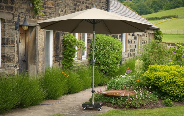 Pacific Lifestyle Riva 2.5m Champagne Parasol & 40kg Wheeled Base-18-118-CH & 18-123