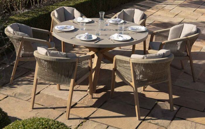 Maze Martinique Rope 6 Seat Round Dining Set-MART-6SRDS-LB
