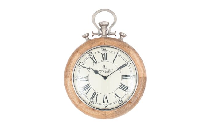Pacific Lifestyle Nickel & Wood Stopwatch Wall Clock-75-016