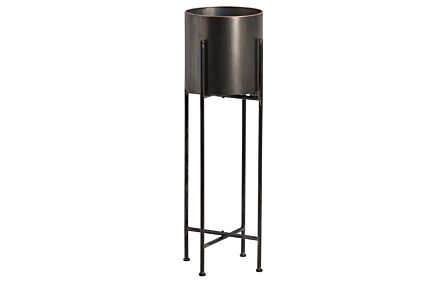Hill Interiors Large Gun Metal Grey Cylindrical Planter On Black Frame-19505 1