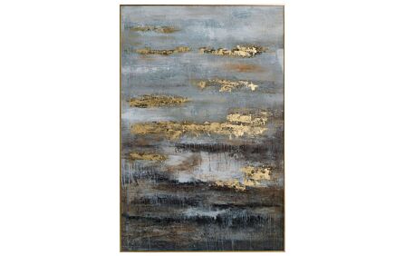 Hill Interiors Large Abstract Grey And Gold Glass Image With Gold Frame-19979 1