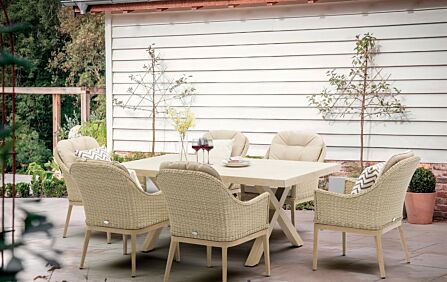 Bramblecrest Monterey Deluxe Vogue Rattan 6 Seat Rectangle Dining Set - Sandstone-X25MT01 1