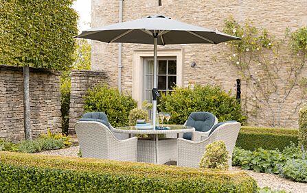 Bramblecrest Monterey 4 Seater Round Dining Set with Parasol - Grey-X21WMO120RD1 1