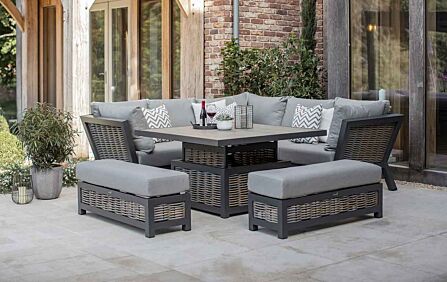 Bramblecrest Tuscan Rattan Corner Sofa Set with Adjustable Square Table - Grey-X24TURTCDJ2 1