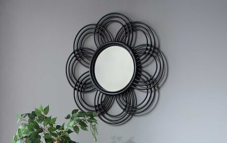 Desser Sunflower Rattan Mirror - Black-27010-Black 1