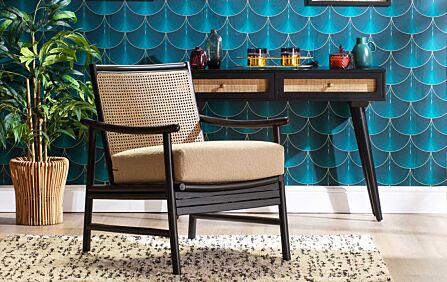 Desser Borneo Black Wicker Chair with Boucle Latte Cushion-201209 1