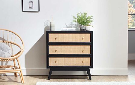 Desser Venice 3 Drawer Chest Unit Rattan & Mango Wood in Black-22062 1