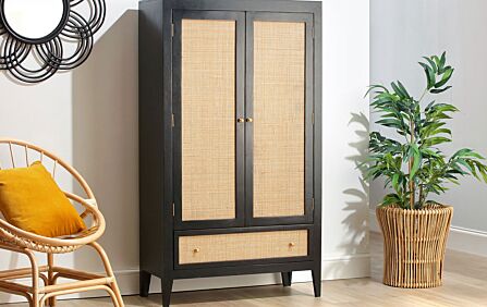 Desser Venice 2 Door Black Wardrobe With Drawer-22064 1