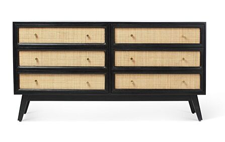 Desser Venice Wide 6 Drawer Chest Unit Rattan & Mango Wood in Black-22060 1