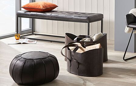 Pacific Lifestyle Giona Steel Grey Leather Round Pouffe-15-301-SG 1