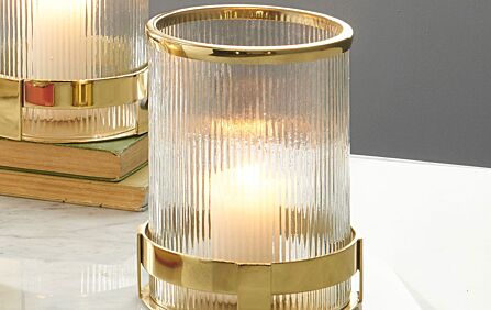 Pacific Lifestyle Gold Metal and Clear Textured Glass Hurricane-70-615-GO-S 1