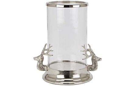 Hill Interiors Silver Stag Heads Hurricane Lantern-22704 1