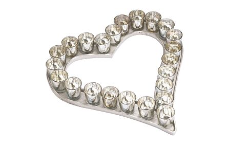 Hill Interiors Large Cast Aluminium Heart Tray With Silver Glass Votives-20066 1