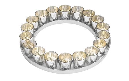 Hill Interiors Large Circular Cast Aluminium Tray With Silver Glass Votives-20068 1