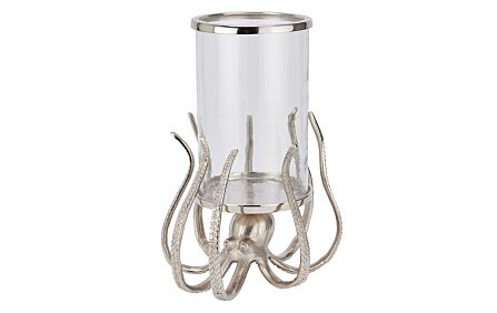 Hill Interiors Large Silver Octopus Candle Hurricane Lantern-22224 1