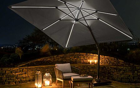 Pacific Lifestyle LED Glow Lighting Side Arm Parasol with Polished Granite Base - Luna Light Grey-18-111-LG 1